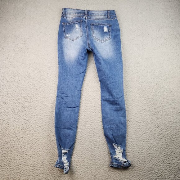 RUE 21 Jeans Womens 0 Blue Low Rise Ankle Skinny Ripped Stretch Denim - Picture 2 of 9